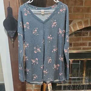 7th Ray Blue Floral Long Sleeve Top